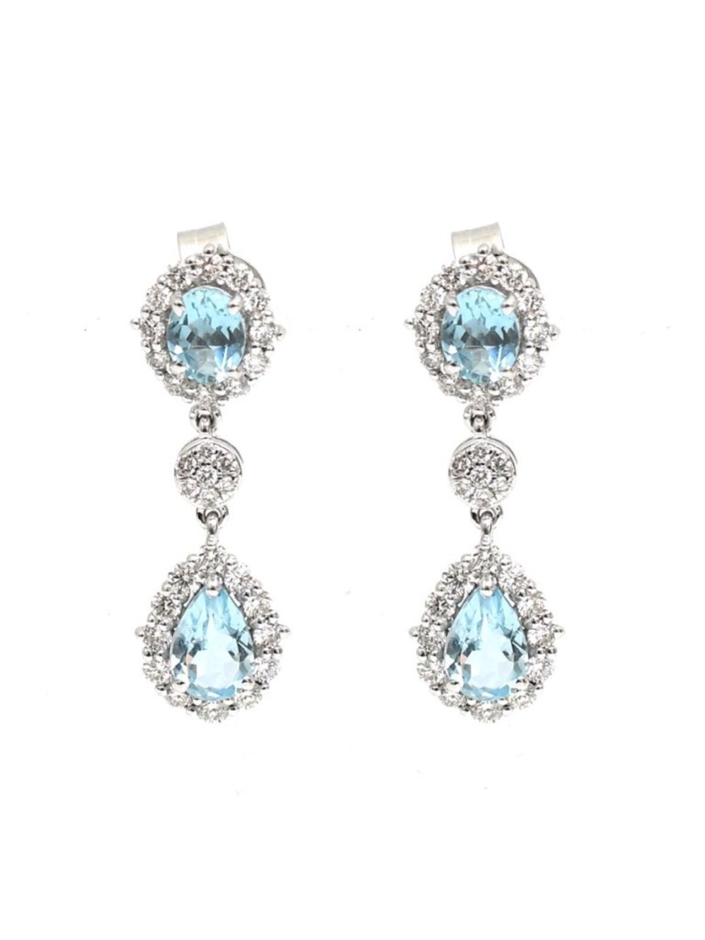 Aquamarine 18K Natural Diamond White Gold Double Drop Earrings